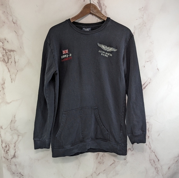 Aston Martin T Shirt Mens Medium Black Racing AMR Hacket Pullover Long Sleeve - Picture 1 of 12